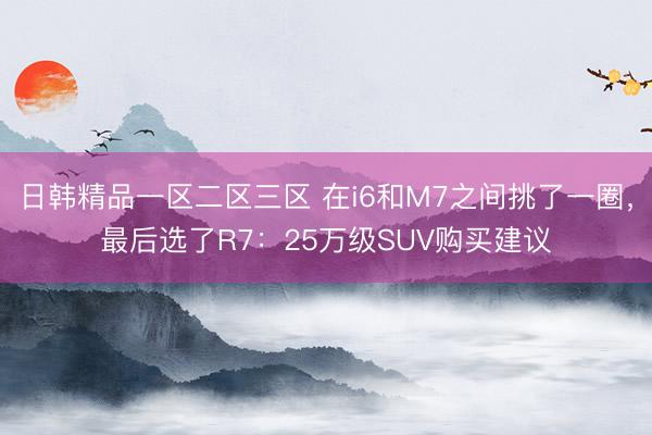 日韩精品一区二区三区 在i6和M7之间挑了一圈，最后选了R7：25万级SUV购买建议