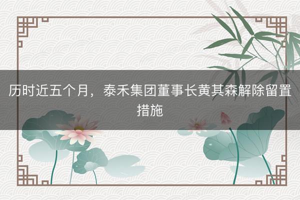 历时近五个月，泰禾集团董事长黄其森解除留置措施