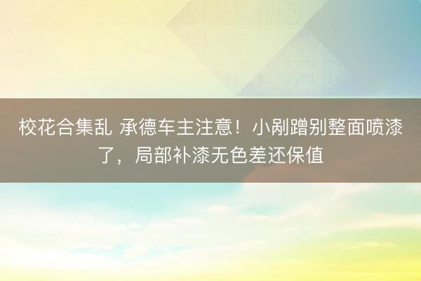 校花合集乱 承德车主注意！小剐蹭别整面喷漆了，局部补漆无色差还保值