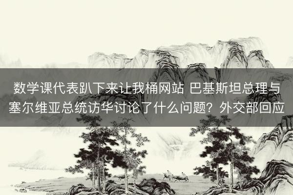 数学课代表趴下来让我桶网站 巴基斯坦总理与塞尔维亚总统访华讨论了什么问题？外交部回应