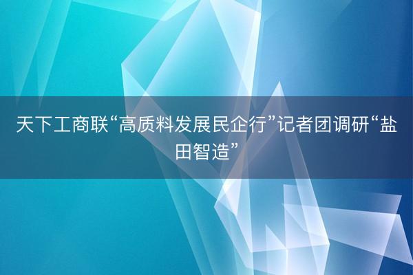 天下工商联“高质料发展民企行”记者团调研“盐田智造”
