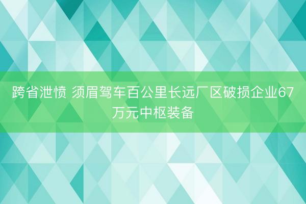 跨省泄愤 须眉驾车百公里长远厂区破损企业67万元中枢装备
