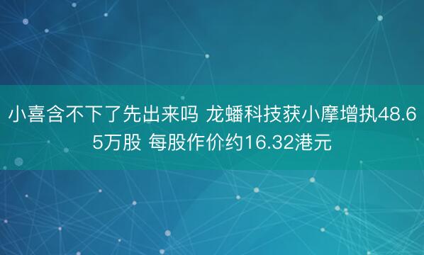 小喜含不下了先出来吗 龙蟠科技获小摩增执48.65万股 每股作价约16.32港元