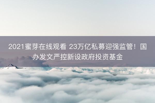 2021蜜芽在线观看 23万亿私募迎强监管！国办发文严控新设政府投资基金