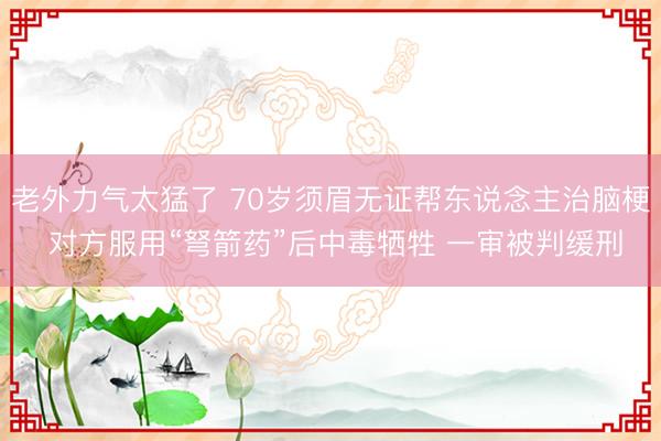 老外力气太猛了 70岁须眉无证帮东说念主治脑梗 对方服用“弩箭药”后中毒牺牲 一审被判缓刑
