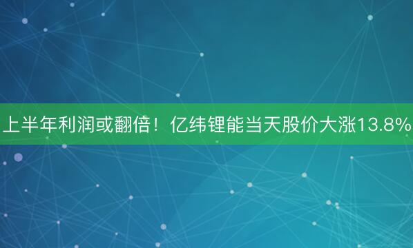 上半年利润或翻倍！亿纬锂能当天股价大涨13.8%